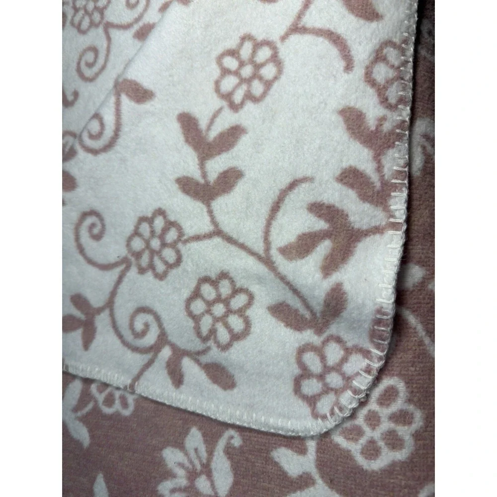 Docofil Throw Blanket Floral Pink White Reversible Portugal Cotton Blend